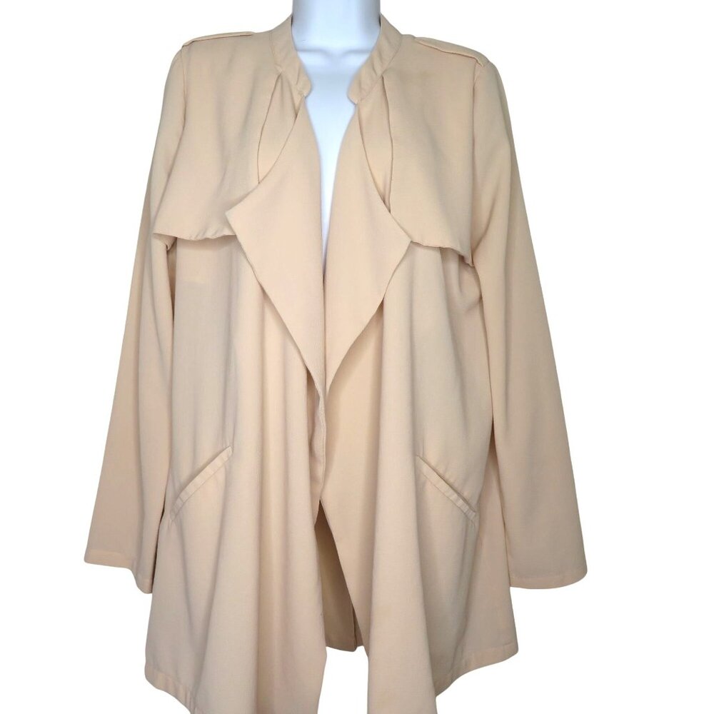 Forever 21 Contemporary Beige Open Front Waterfall Jacket Womens M Modern Design
